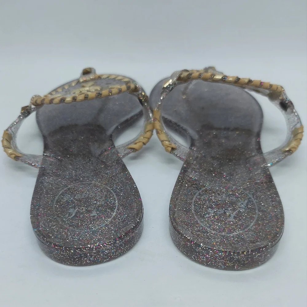 Jack Rogers Gold Flip Flop Sandals Metallic Jelly Sparkles Flat Slip On 8